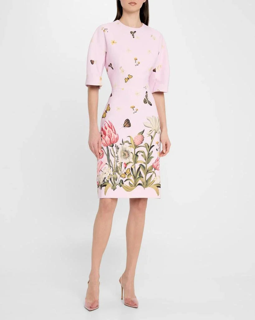 Teri Jon Crepe Butterfly Border Print Sheath Dress Size 8