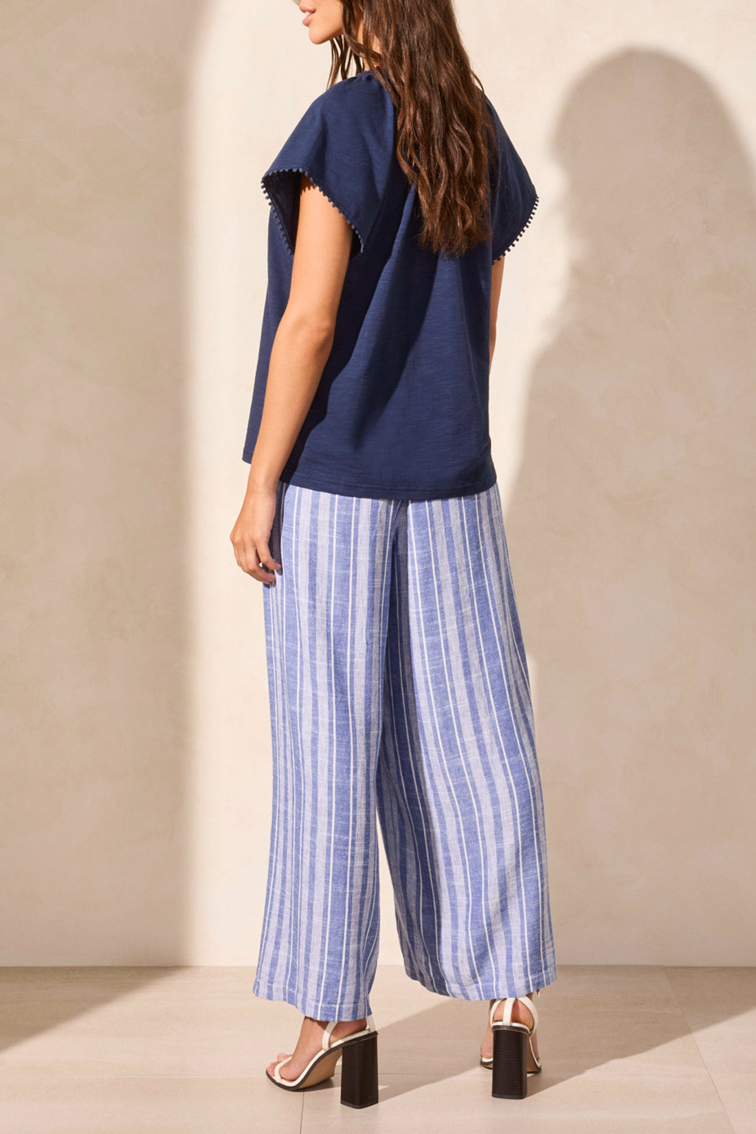 Tribal | S/s Split Neck Top W/tassel