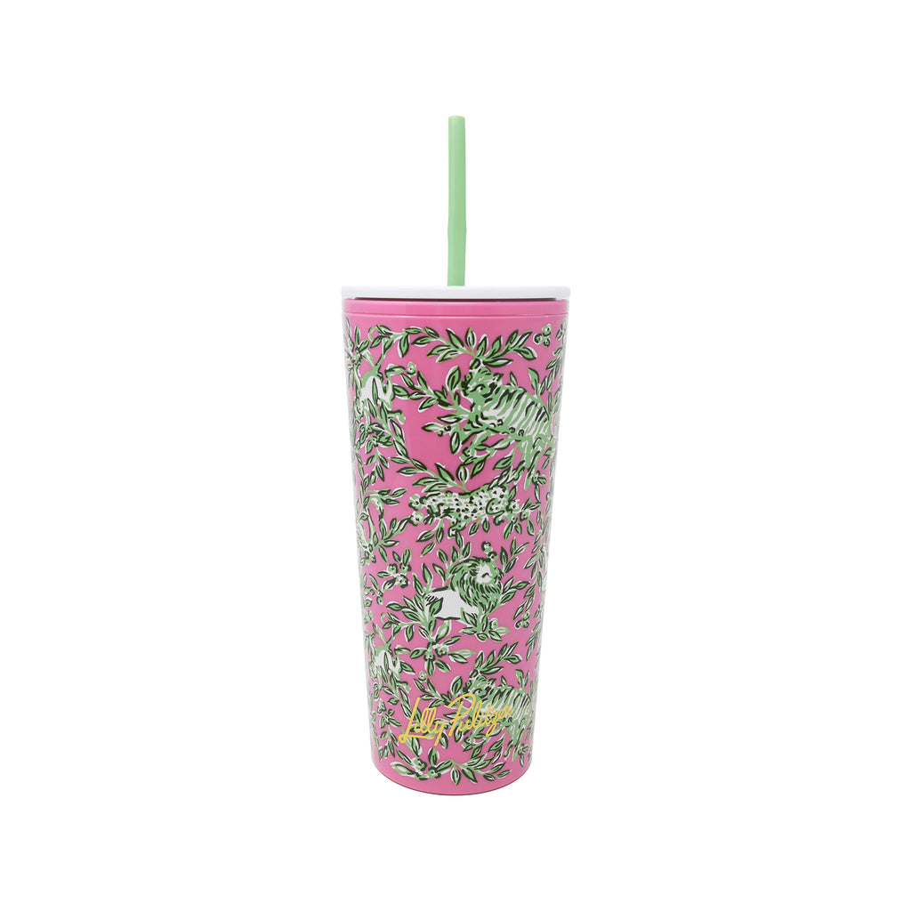 Lifeguard Press tumbler with straw featuring Mane character and energetic design, ideal for beverages and on-the-go use.