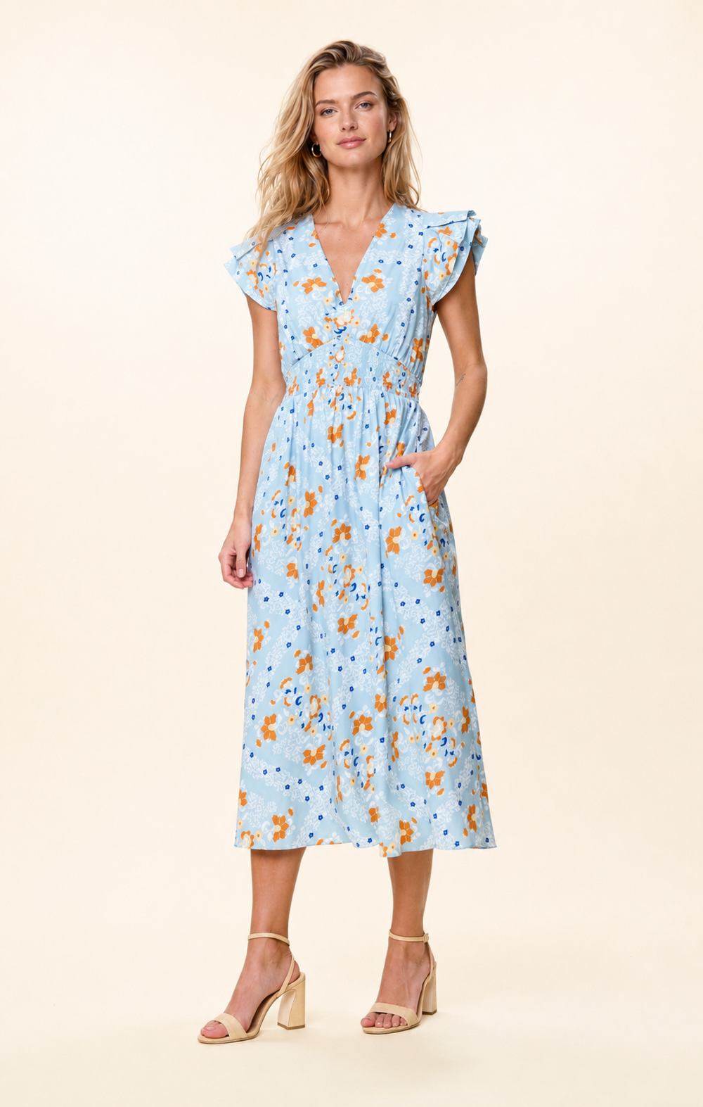 Women’s Cleobella Sveva Midi Dress in Vespara print blue with florals
