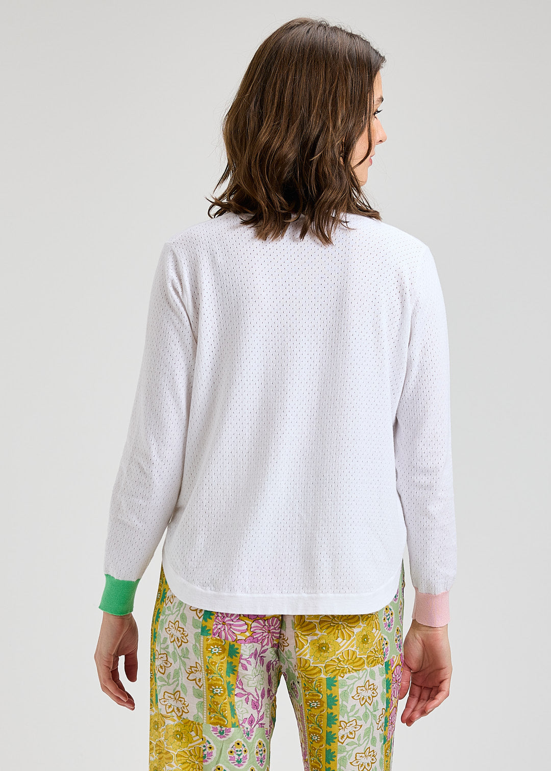 Woman Zaket & Plover Shirt Tails white long-sleeve top and colorful