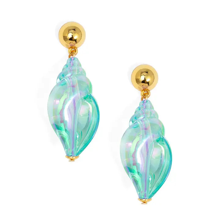 Zenzii Iridescent Seashell Earring turquoise shell-shaped earrings with gold posts