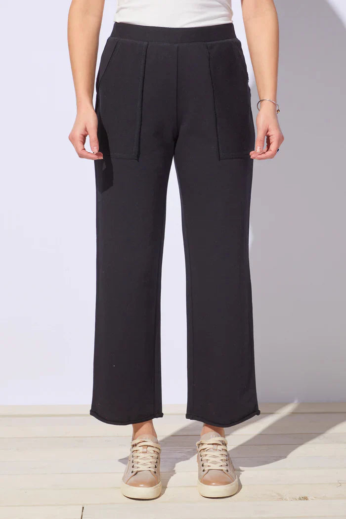 Black Ocean Front Terry Ankle Pant from ESCAPE BY HABITAT, resort-style ankle-length pants with soft terry fabric.