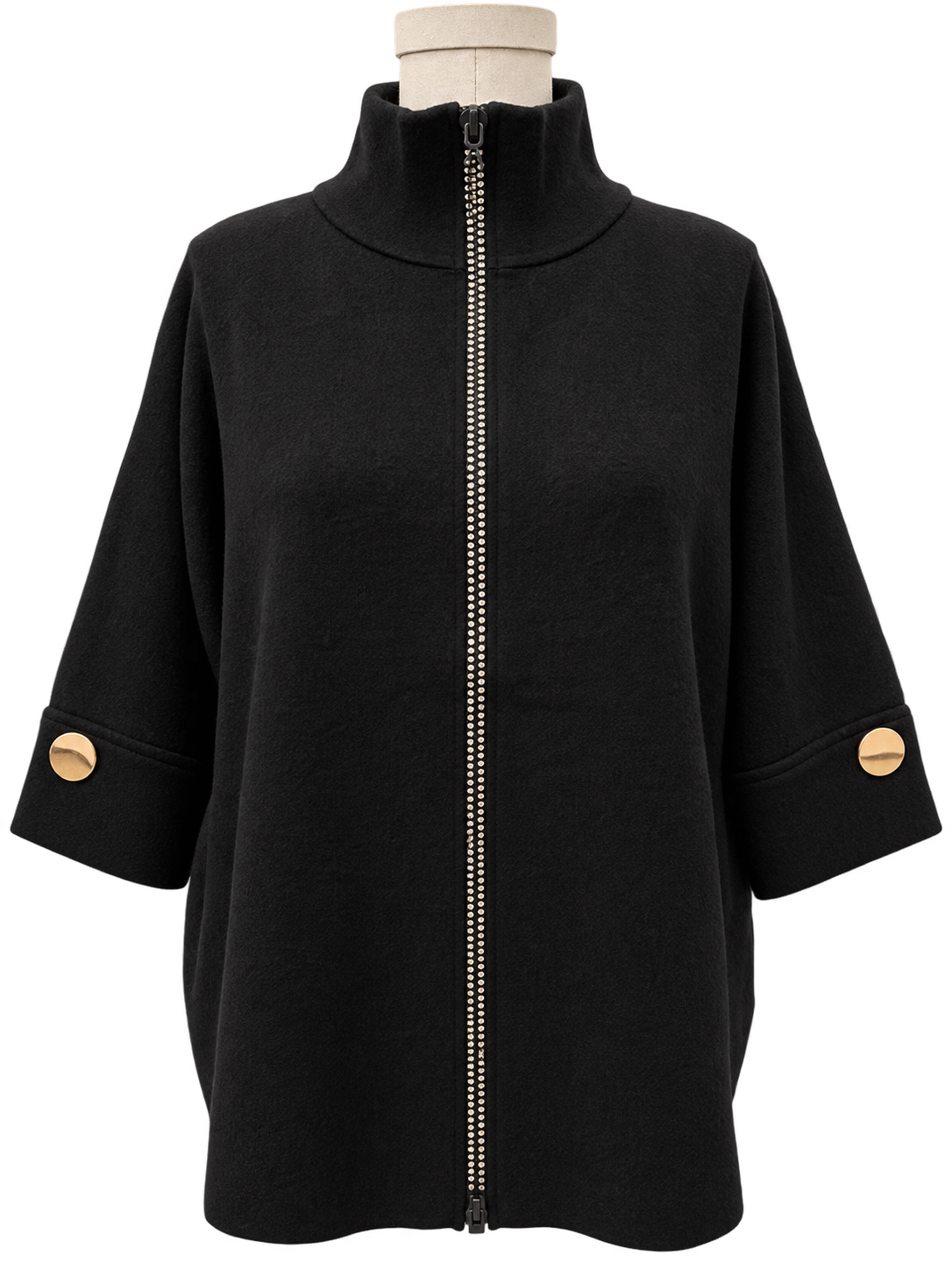 black Crystal Trim Zip-Up Jacket