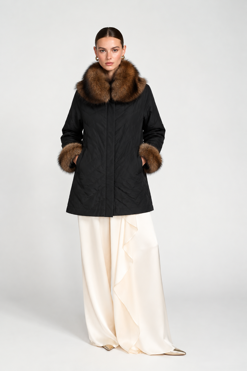 black and tan gradient fur Reversible Silk to Fox Three Quarter Jacket 1