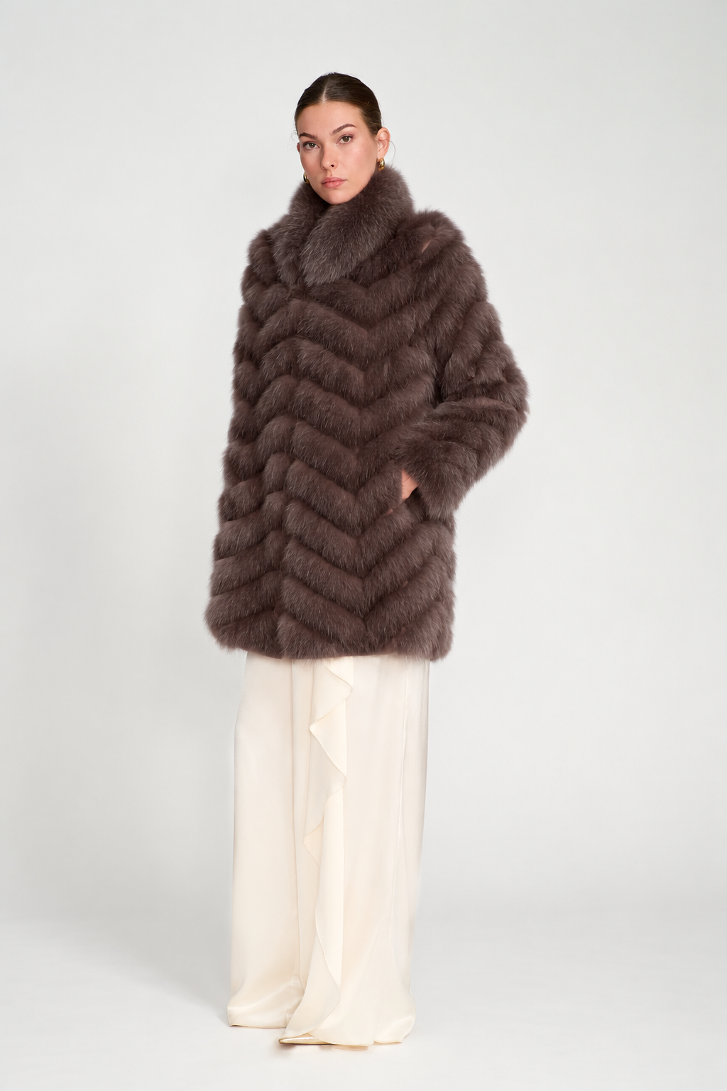chocolate brown fur Reversible Silk to Fox Three Quarter Jacket 1
