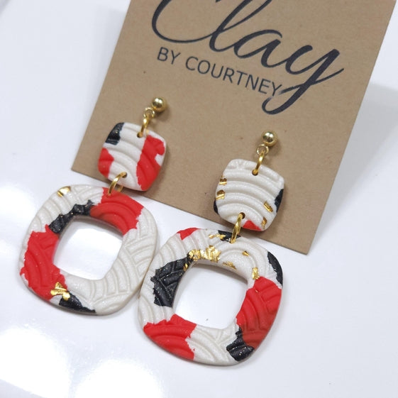 Red Black Terrazo Earring