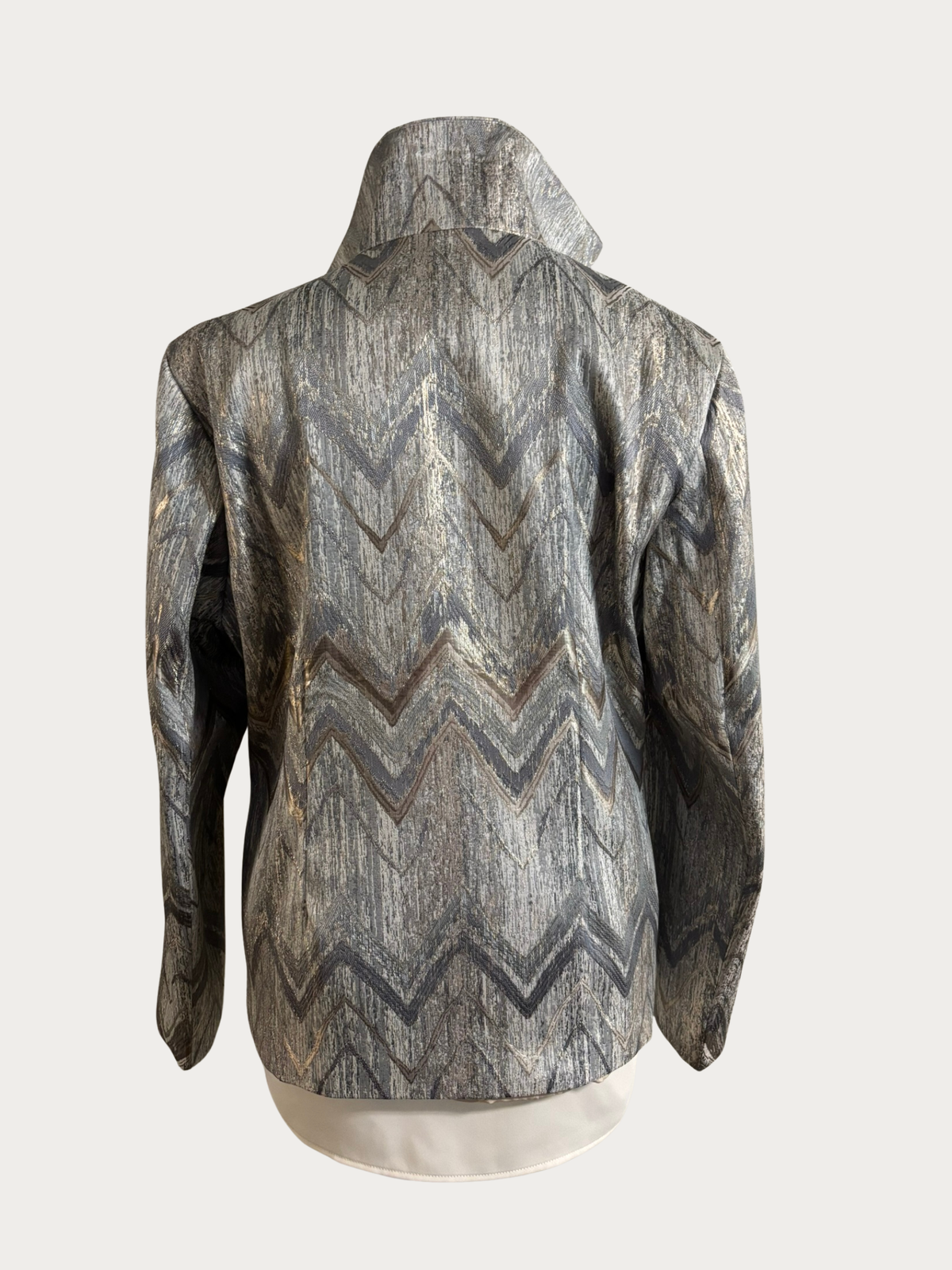 Grace Chuang chevron silver and gold jacket with a formal design, featuring a stylish pattern and tailored fit.