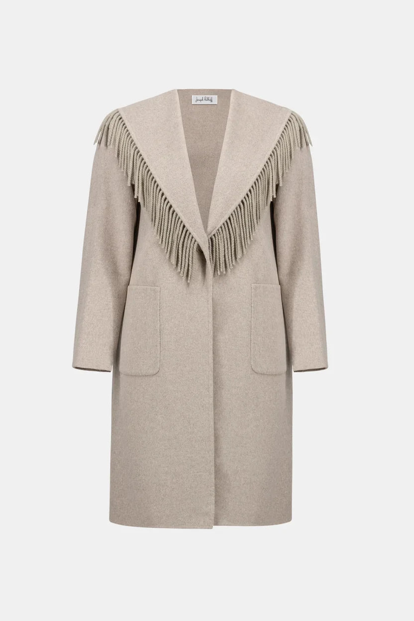 joseph ribkoff Wool Blend Fringed Coat 263912