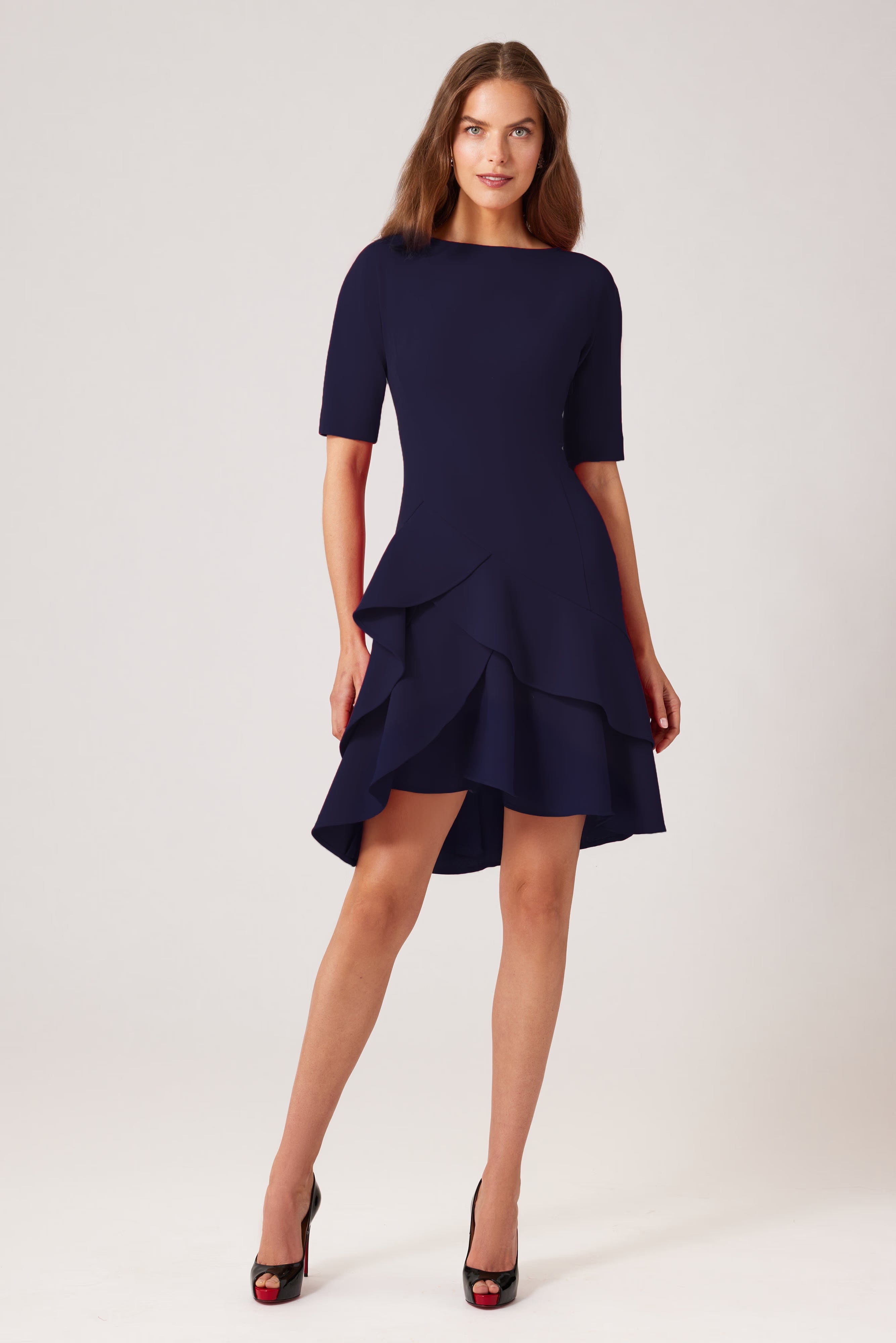 Teri Jon | Stretch Crepe Double Ruffle Hem Dress - Evelyne Talman