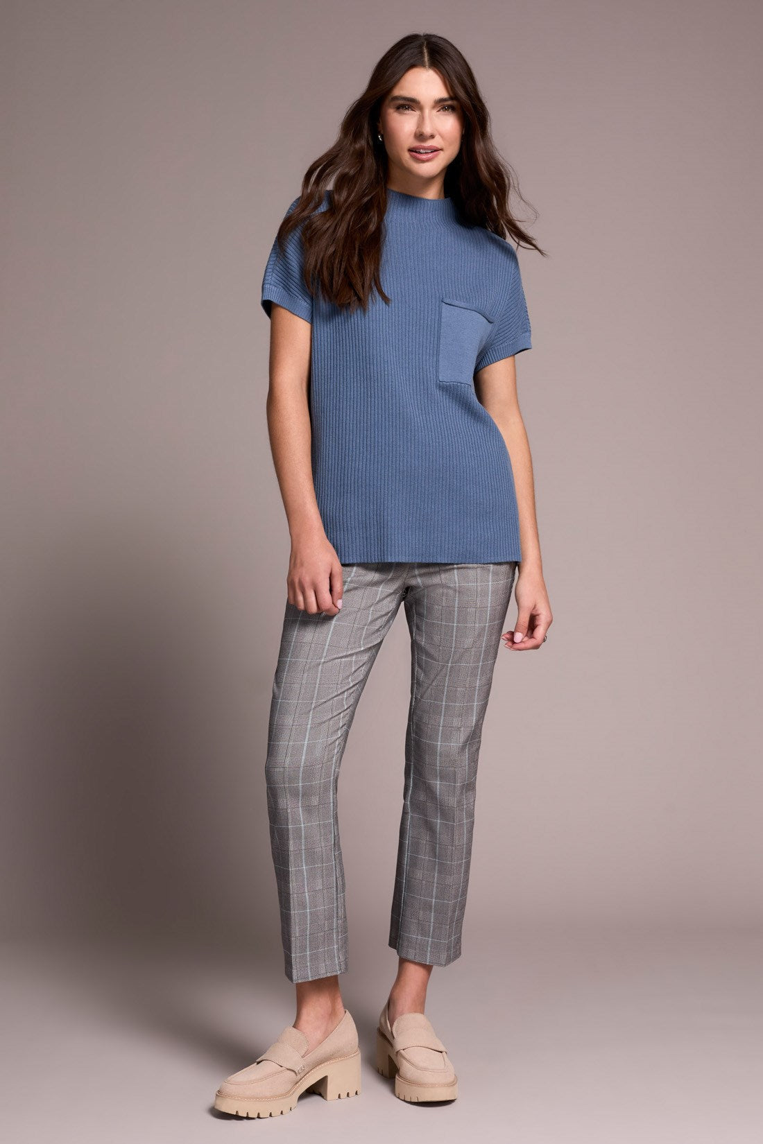 Tribal | Cotton Mock Neck Cap Short Sleeve Top - Evelyne Talman