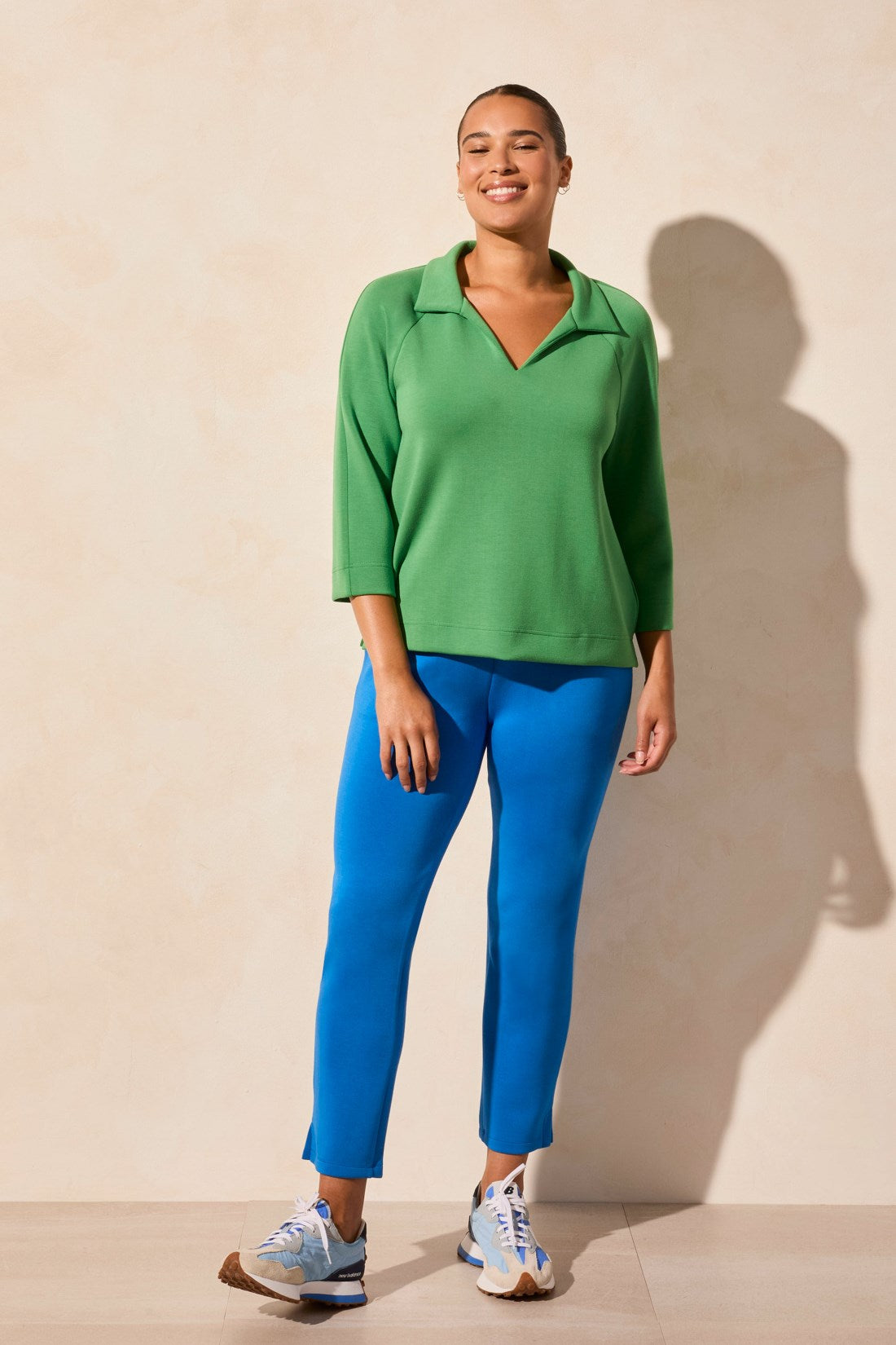 Tribal | 3/4 Slv Henley Top W/side Slit