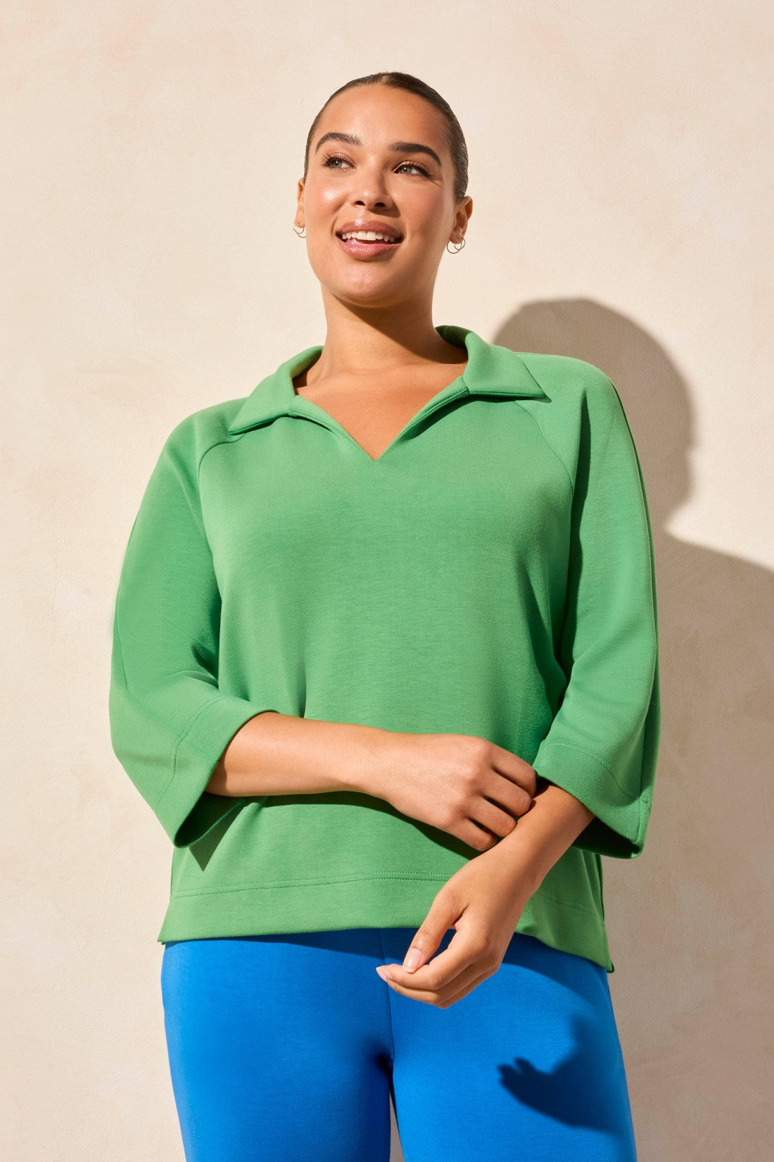 Tribal | 3/4 Slv Henley Top W/side Slit