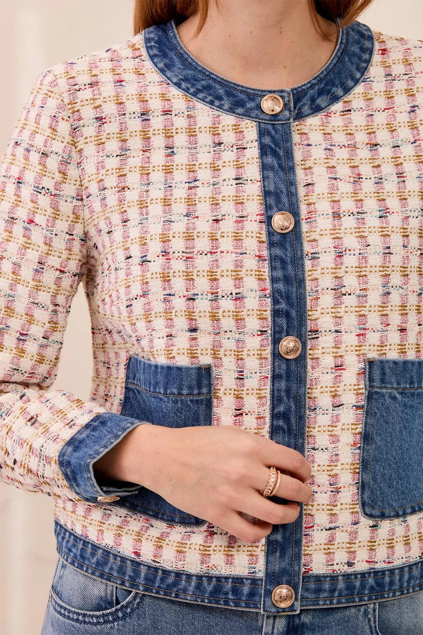 Mixed Media Tweed Denim Jacket