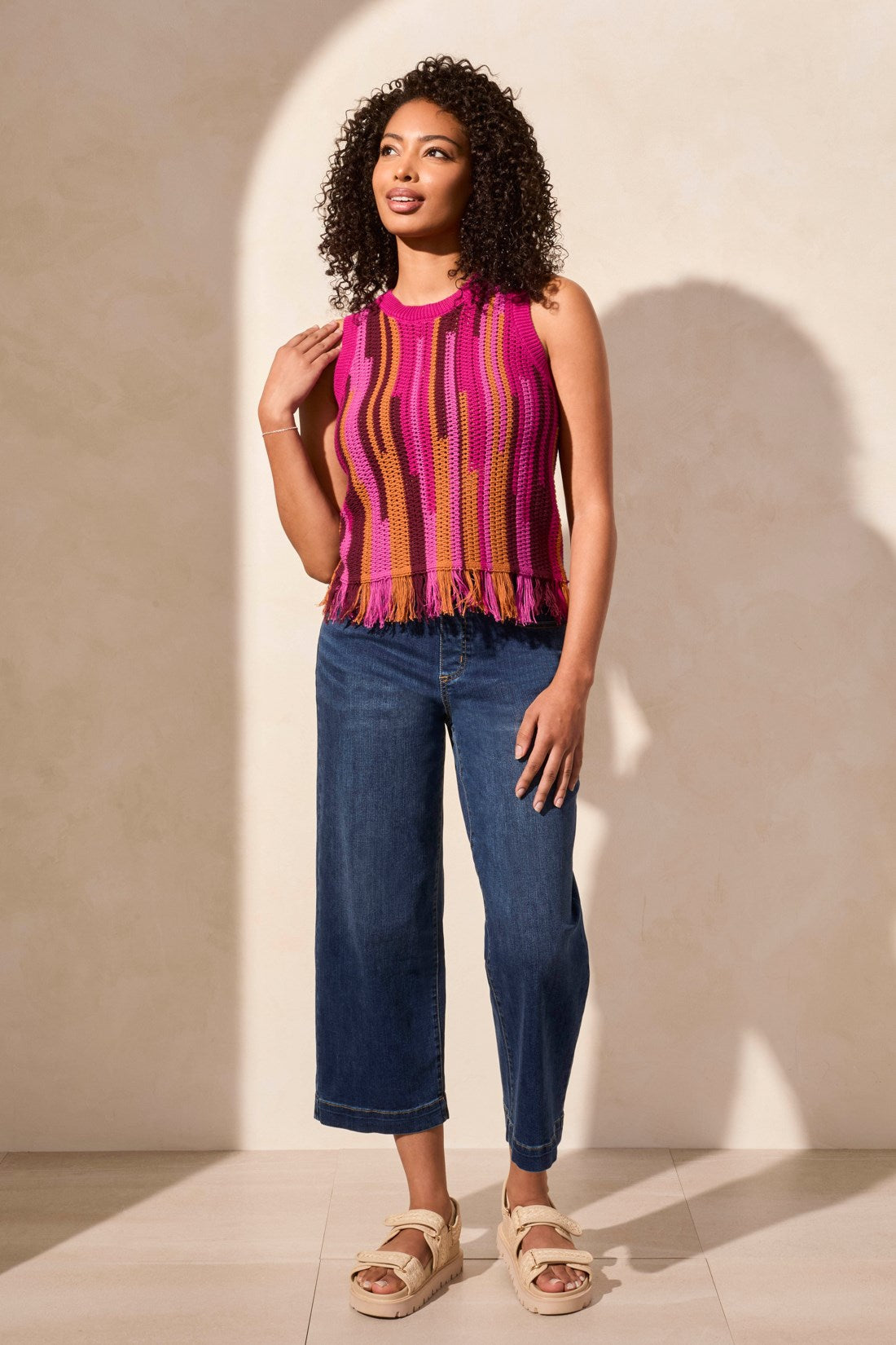 Tribal | Crew Nk Fringed Hem Swtr Cami