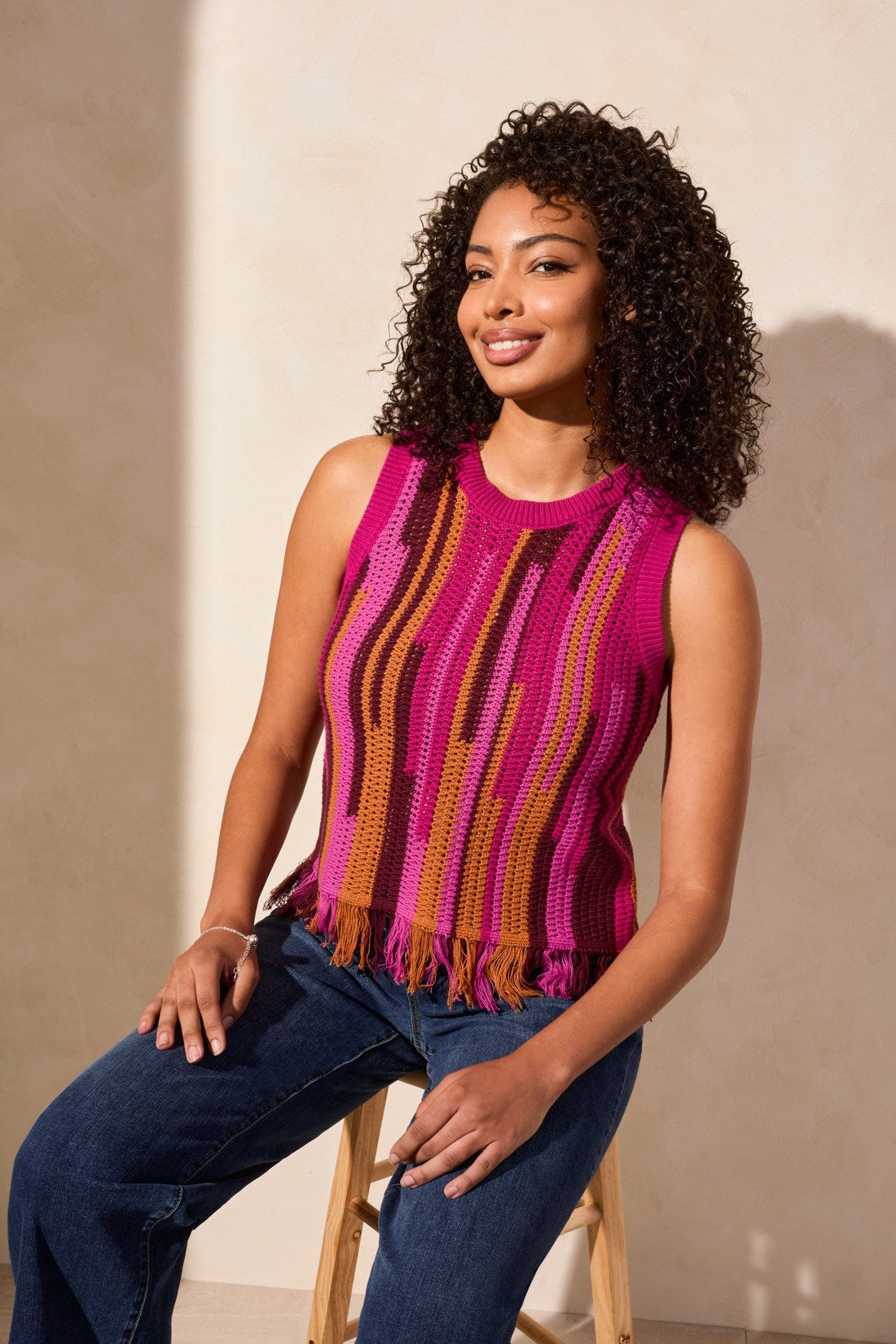 Tribal | Crew Nk Fringed Hem Swtr Cami