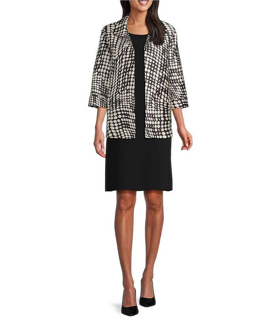 Caroline Rose abstract geo dot printed open-front jacket with geometric pattern and relaxed fit, stylish outerwear for women.