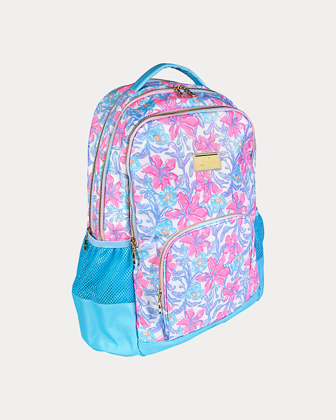 Lifeguard Press Beachside Haven backpack with colorful design, sturdy straps, and spacious main compartment for beach essentials.