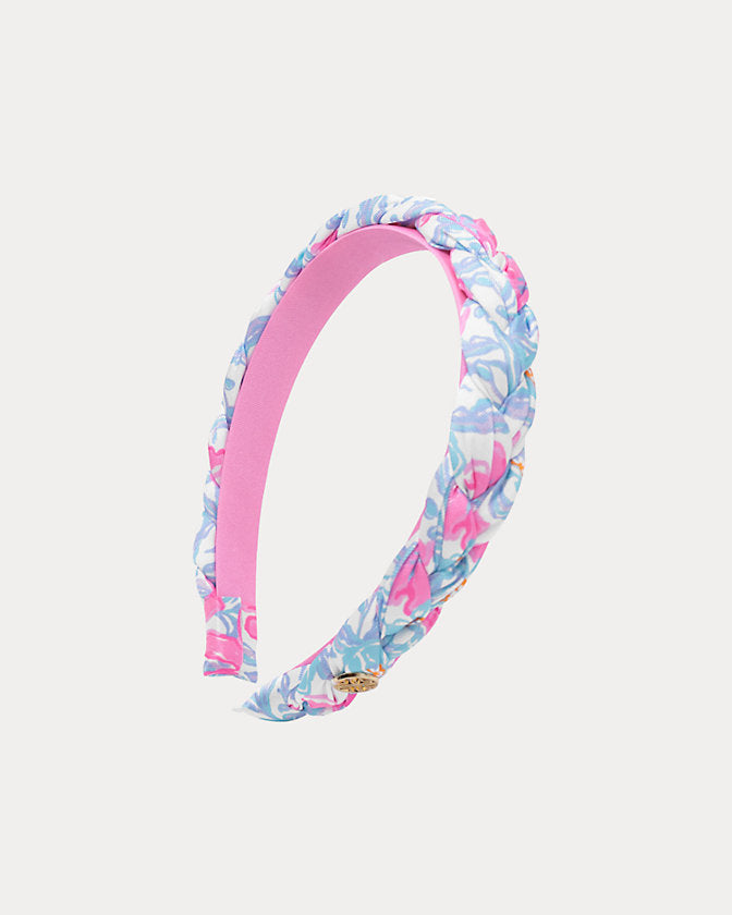 Lifeguard Press braided headband with beachside design, featuring colorful woven pattern for a stylish coastal accessory.
