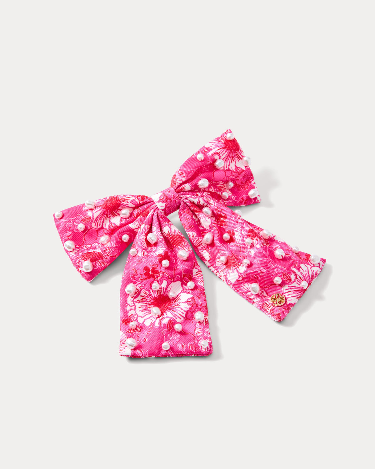 Lilly Pulitzer embellished bow barrette in cranberry red with floral design, perfect for adding a stylish touch to hair.