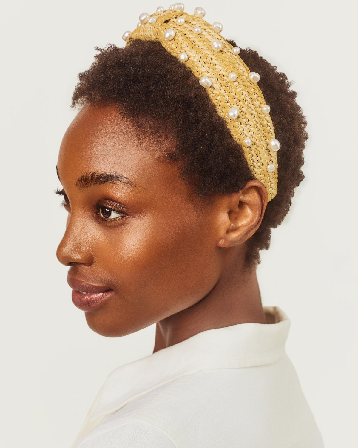 Embellished Low Knot Headband - Raffia X Resort White
