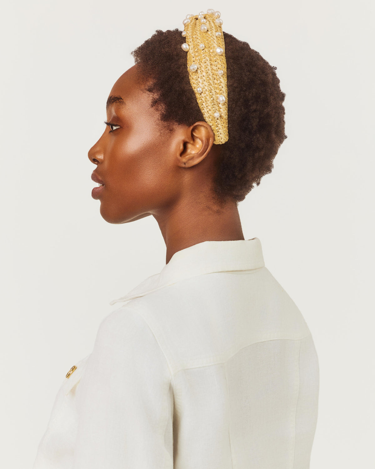 Embellished Low Knot Headband - Raffia X Resort White