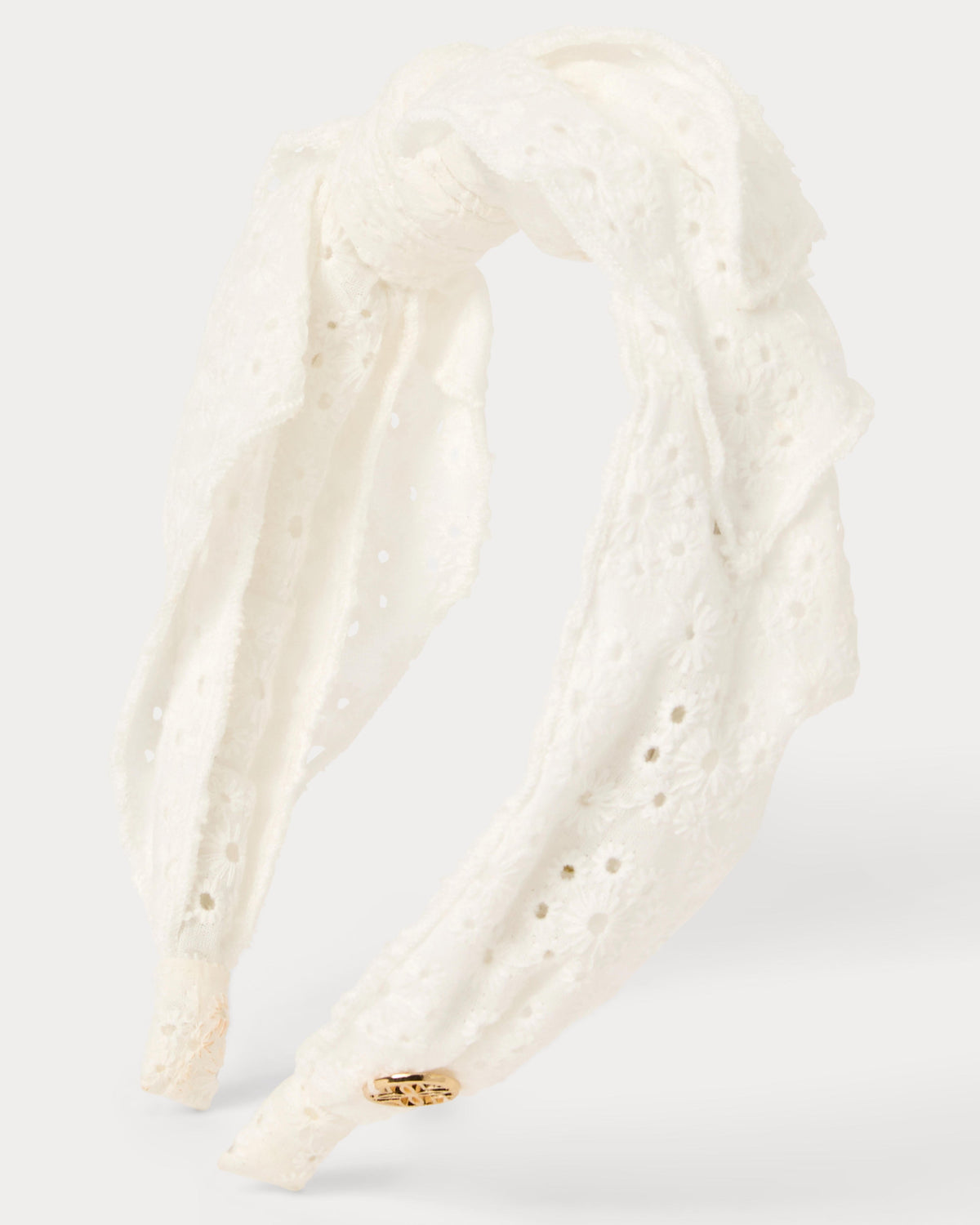 Side Bow Knotted Eyelet Headband - Resort White