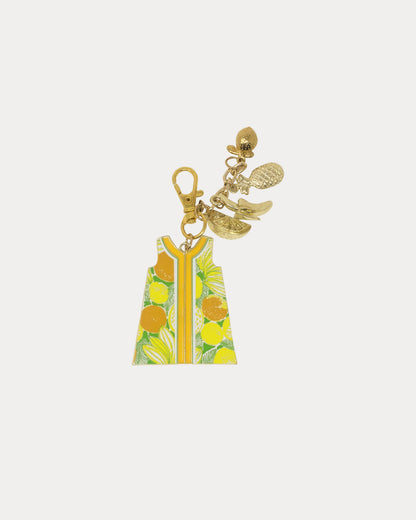 Lilly Pulitzer keychain with a dress charm featuring lemon design Color: Island Palm Zesty