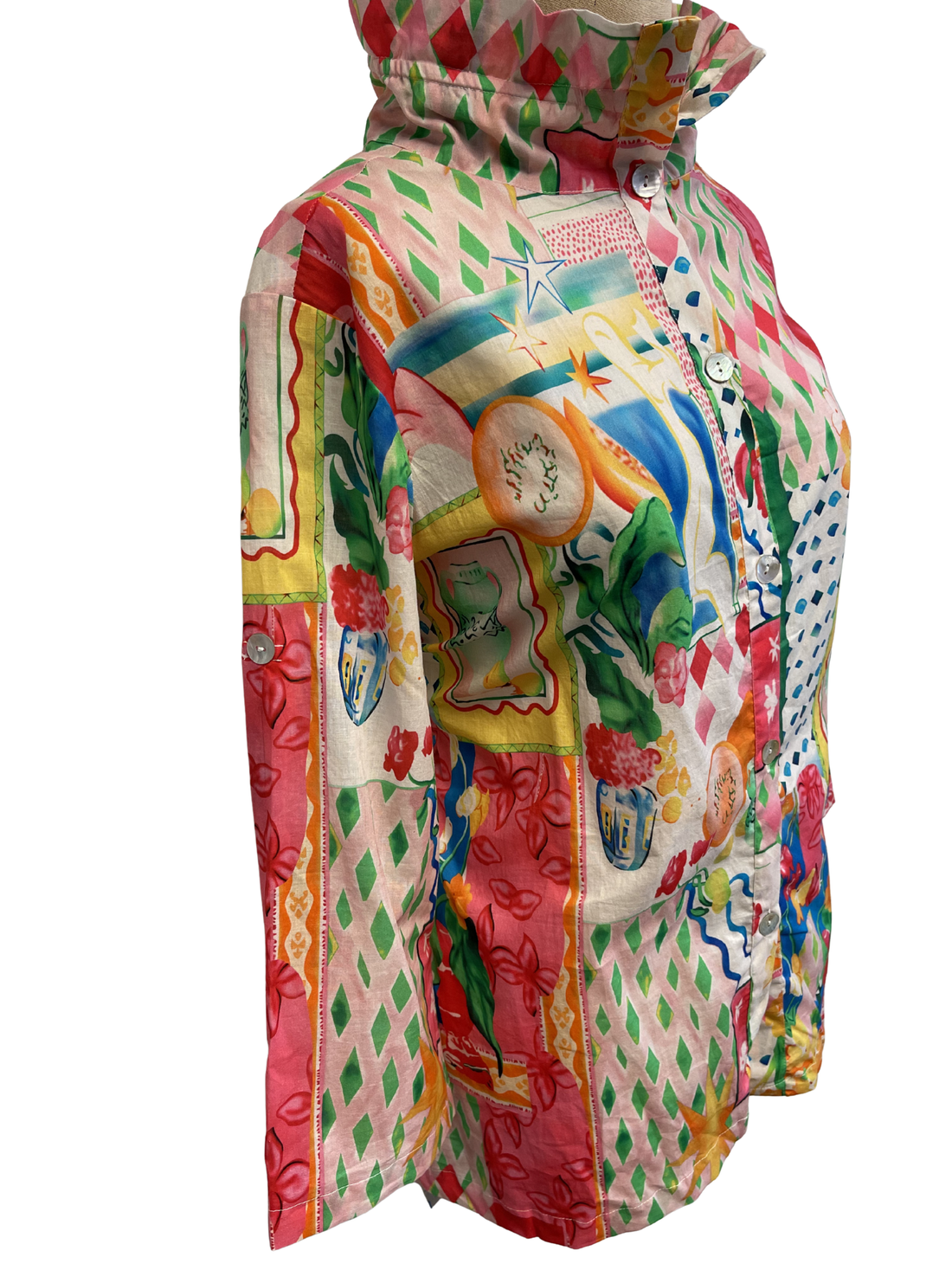 TOOFAN multi floral France print blouse featuring colorful floral patterns and a stylish top design.