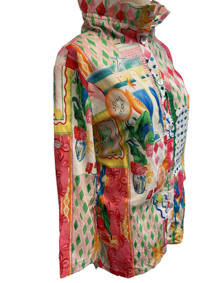 TOOFAN multi floral France print blouse featuring colorful floral patterns and a stylish top design.