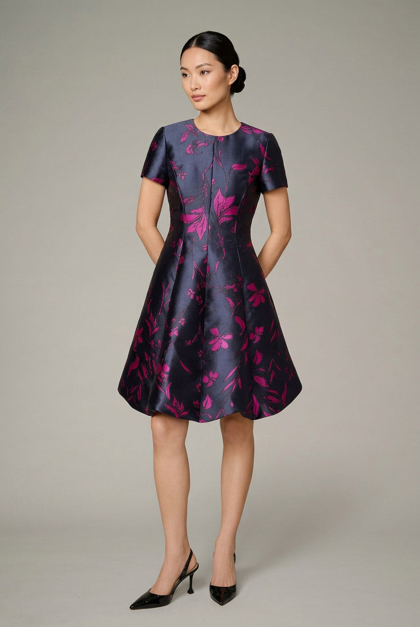 Jacquard Bubble Dress - Navy