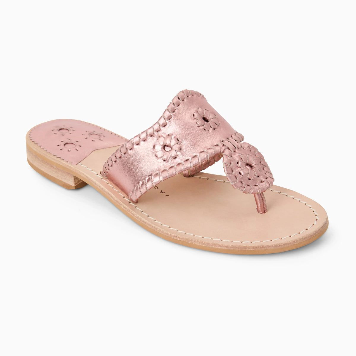 JACK ROGERS Jacks Flat Sandal in rose quartz color, featuring a sleek leather strap design and flat sole for casual wear.