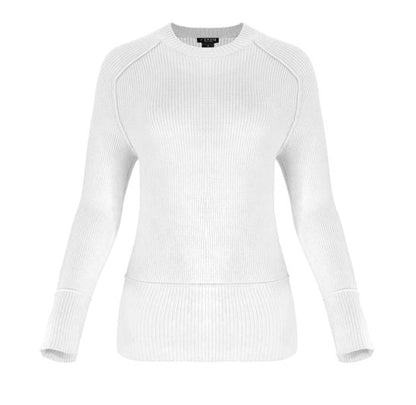 White ribbed long-sleeve top on a white background