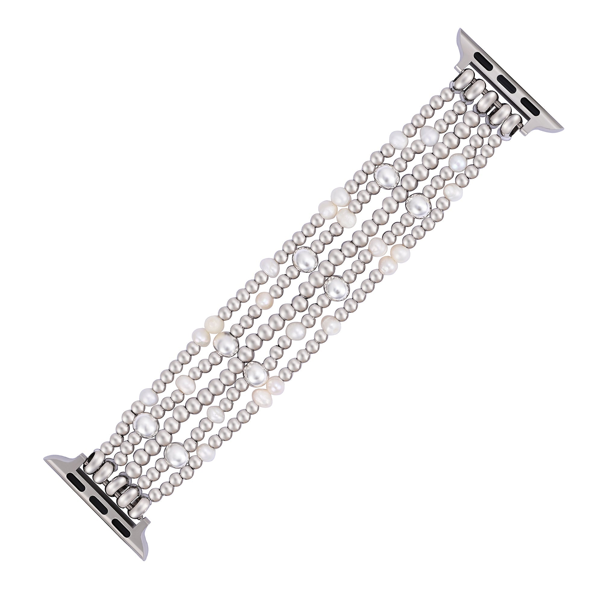 Cape Diablo shimmering pearl apple stretch bracelet featuring white pearls and a sleek stretch band design.