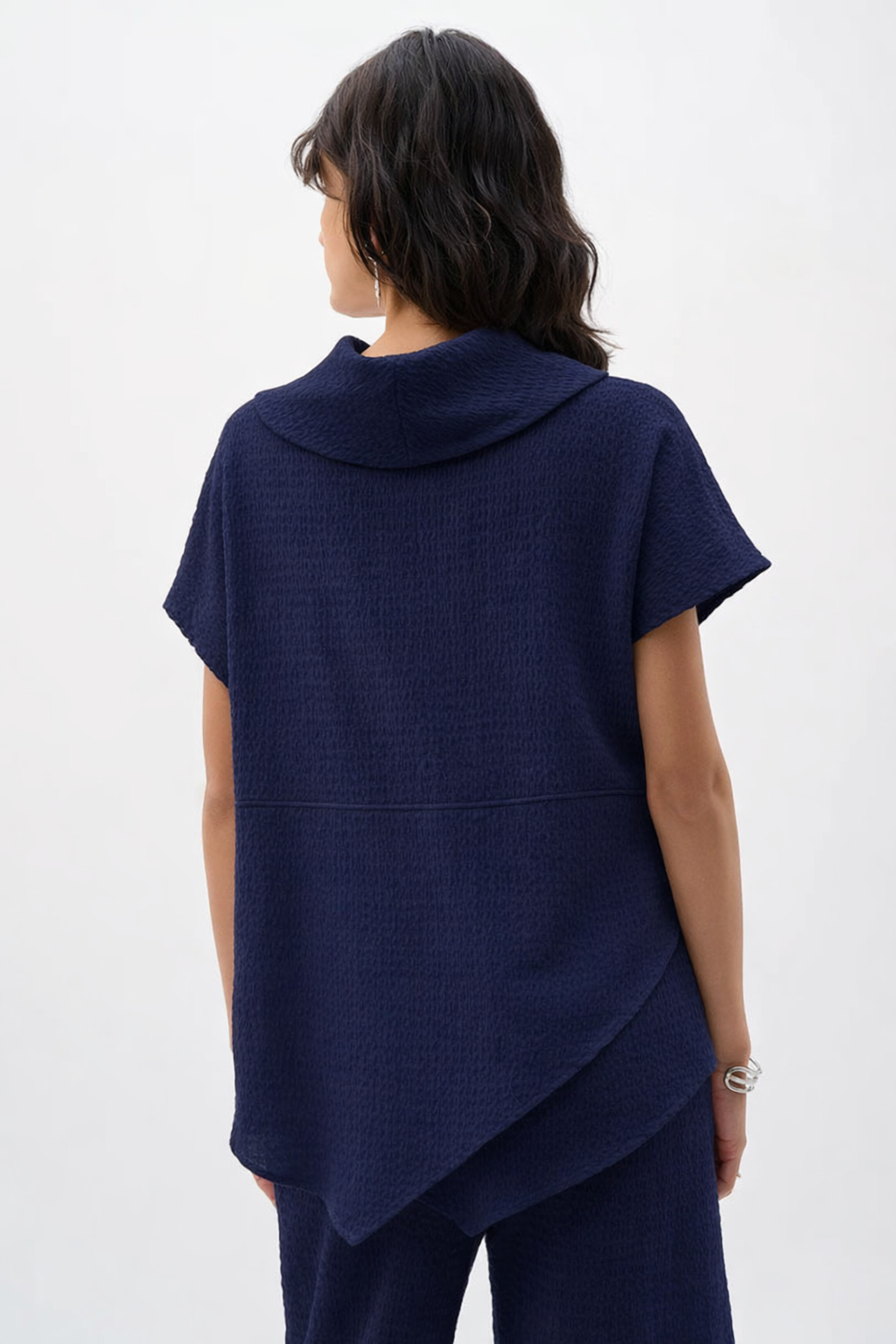 Black Joseph Ribkoff cowl collar top with long sleeves, stylish and comfortable for casual or dressy wear.