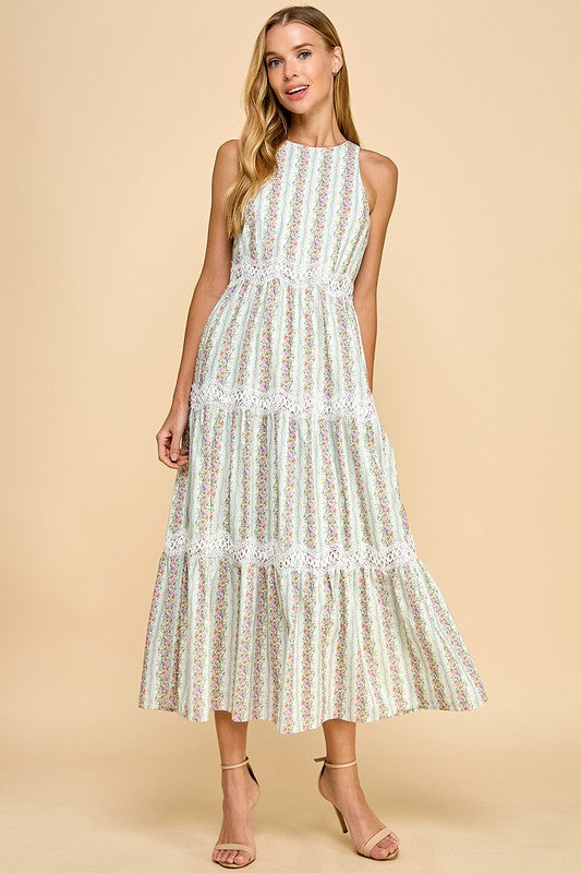Tcec | Floral Stripe Print Scallop