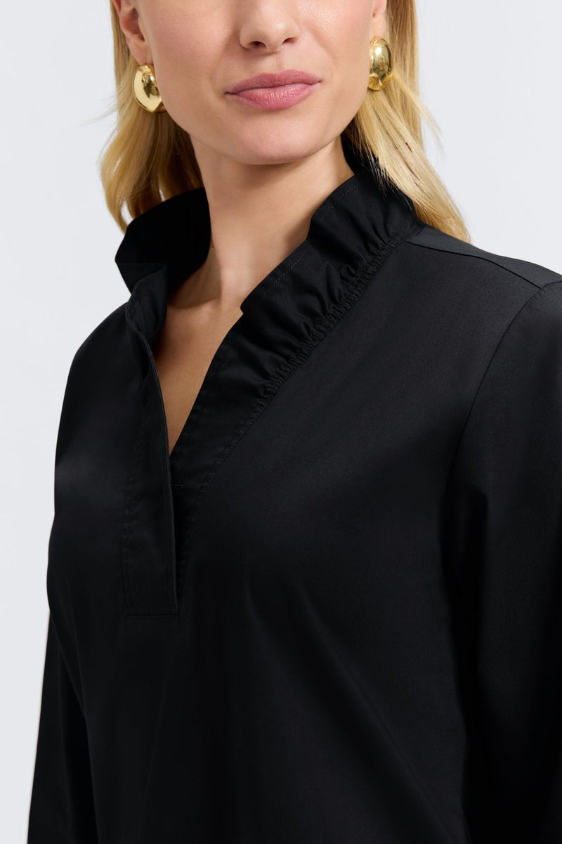 Black FOXCROFT Tammy long sleeve pullover top with a relaxed fit and soft stretch fabric.