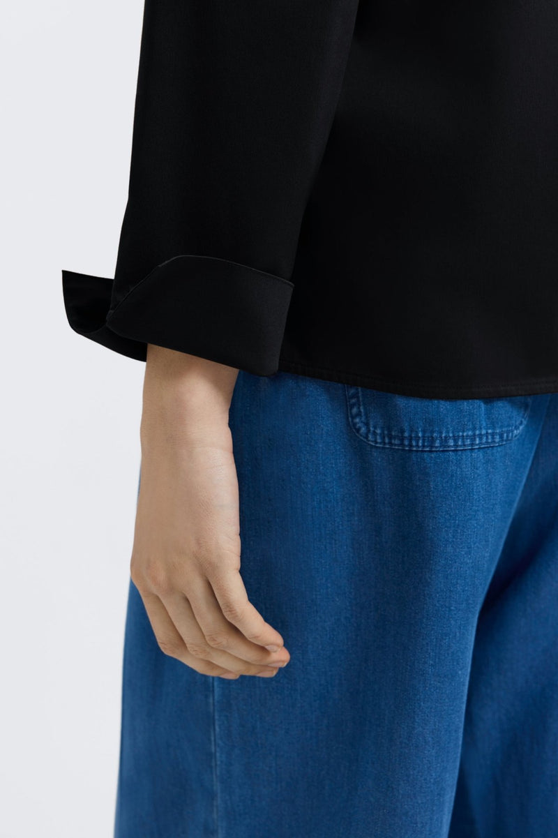 Black FOXCROFT Tammy Long Sleeve Pullover featuring a comfortable, fitted stretch fabric and classic design.