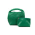 Mini woven bag by BC HANDBAGS in emerald green with a textured woven design and compact hand-held style.