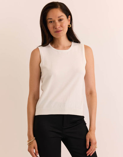 Maria Sleeveless Ribbed Trim Tank - Eggshell