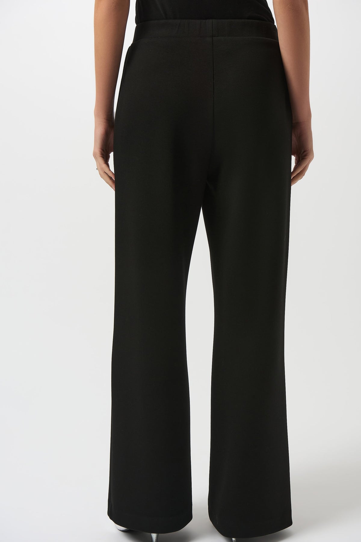 Joseph Ribkoff Scuba Jersey Wide-leg Pants, stylish black pants with a relaxed fit and wide-leg silhouette.