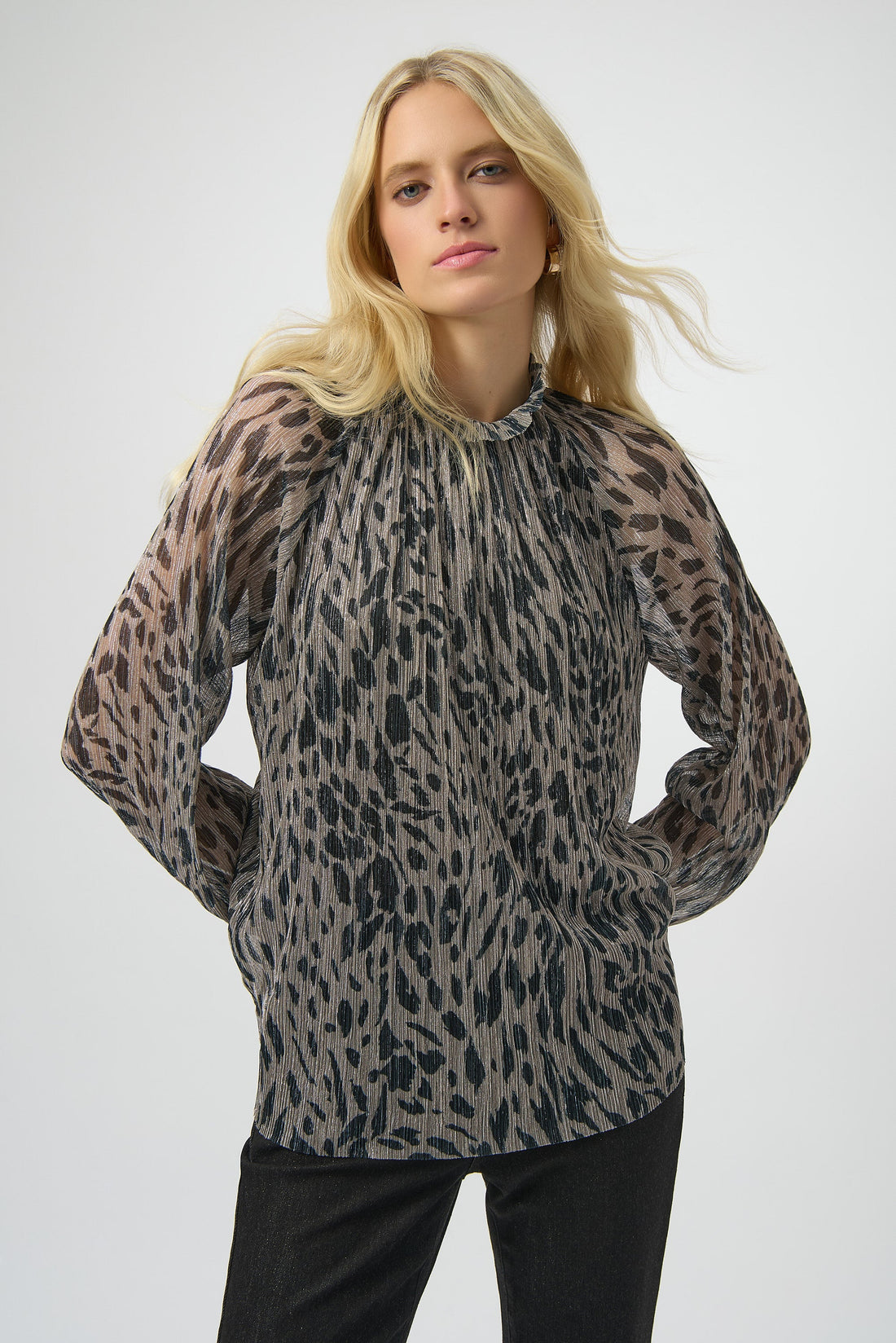 Joseph Ribkoff | Plisse Mesh Animal Print Top