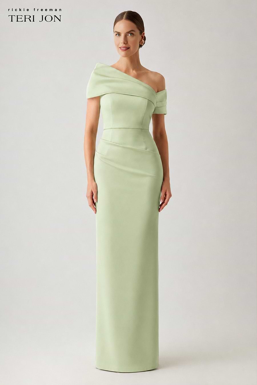 Stretch Mikado Asymmetrical Off Shoulder Cuff Gown