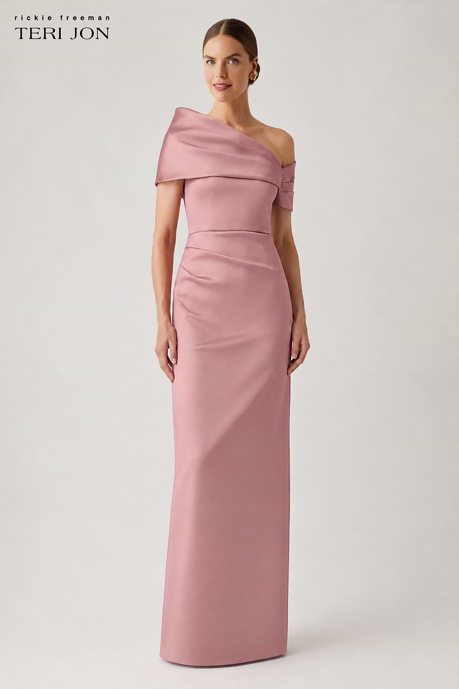 Stretch Mikado Asymmetrical Off Shoulder Cuff Gown