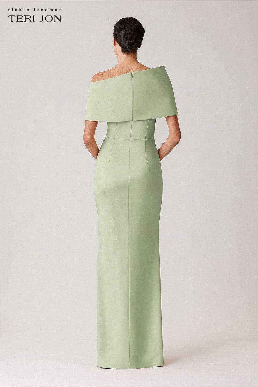 Stretch Mikado Asymmetrical Off Shoulder Cuff Gown