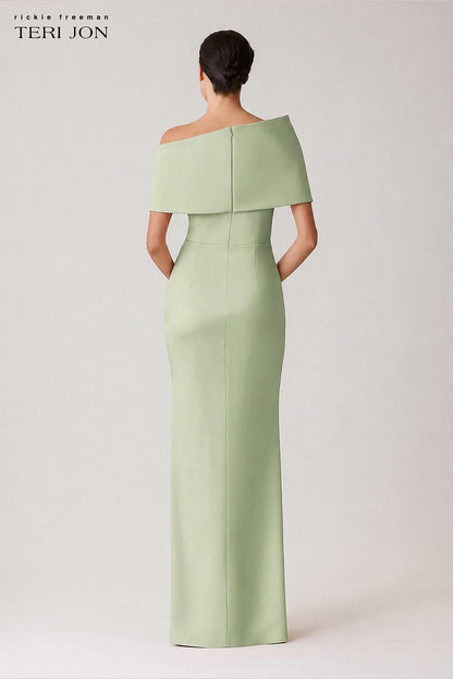 Stretch Mikado Asymmetrical Off Shoulder Cuff Gown