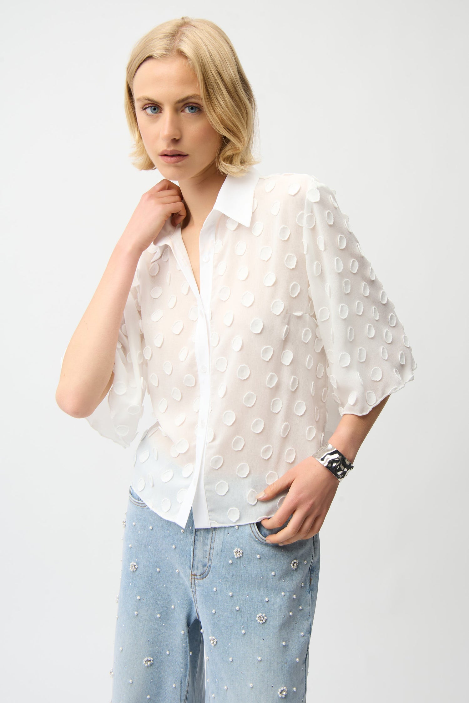 Joseph Ribkoff | Dot Jacquard Blouse