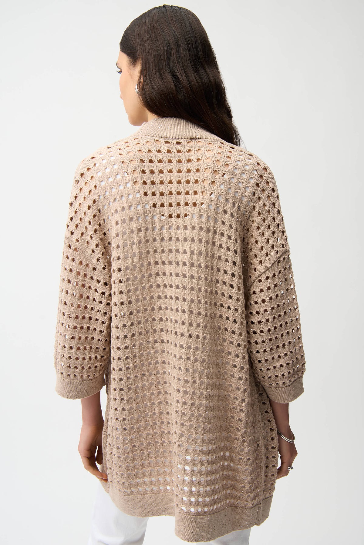 Joseph Ribkoff boxy cardigan in neutral fabric, showcasing a loose fit and modern style, ideal for casual or office wear.