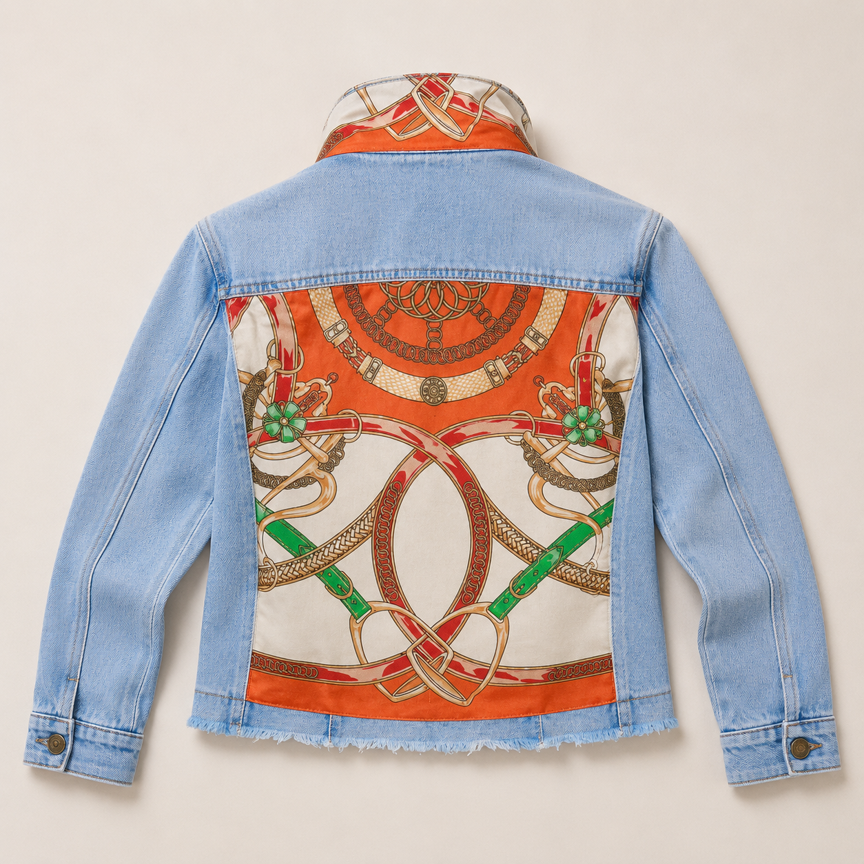 Orange Stirrup Print Denim Jacket