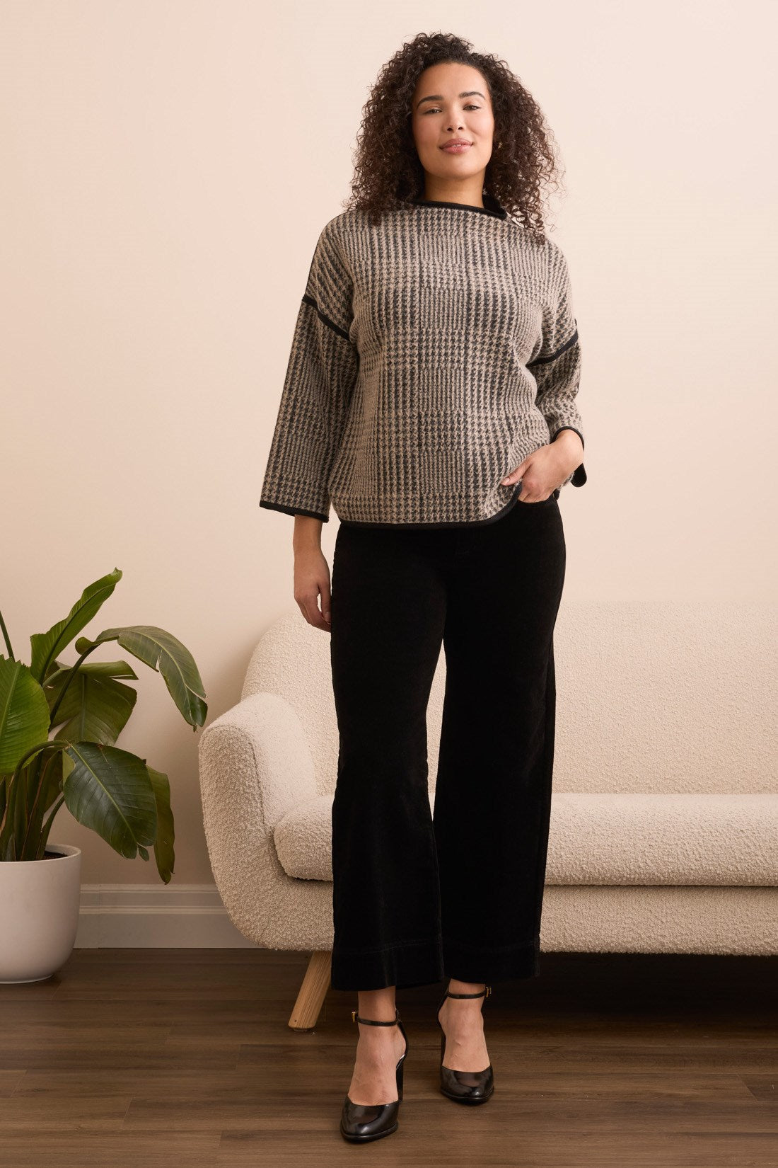 Tribal | 3/4 Slv Mock Neck Top-sandston